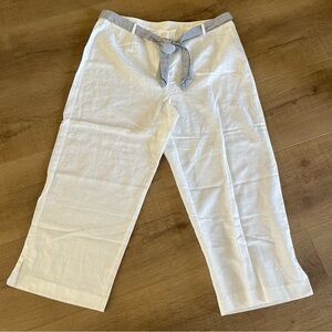 Norton McNaughton White Linen Cotton Wide Leg Pants Sz 14 34x23.5 Belted Tie EUC